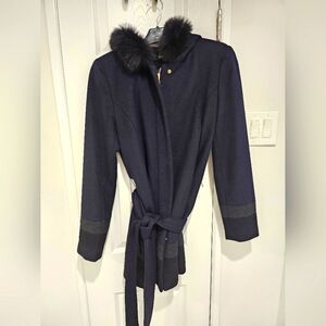 Ellen Tracy faux fur hooded coat with belt